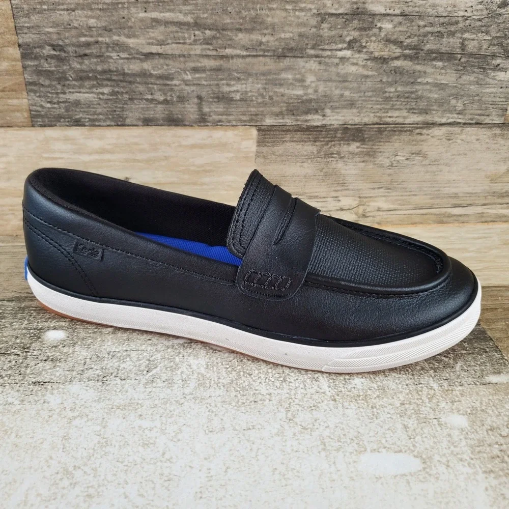 Keds Center III Womens Loafer‎ Shoes 7.5 M Black Leather Round Toe Slip On